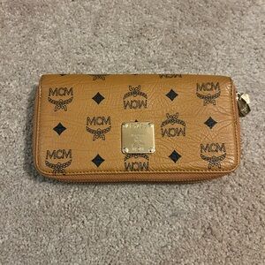 MCM Cognac Visetos Leather Wallet